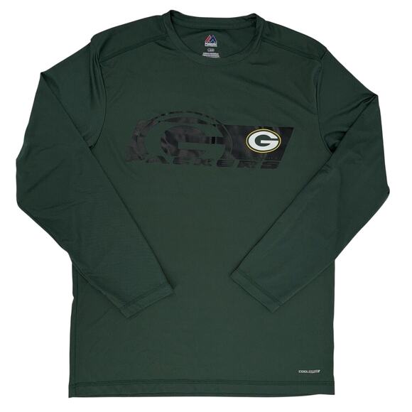 Green Bay Packers Men's Shirt Large Green Coolbase Majestic Long Sleeves Logo - Picture 1 of 7